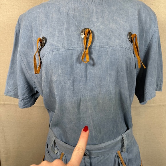 Vintage Western 3 Piece Set Blue Fringe Blazer Top Skirt Cactus Embroidery L - Picture 2 of 10